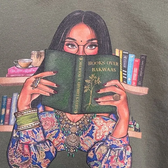 Books over bakwaas green hoodie size Medium - Picture 1 of 10